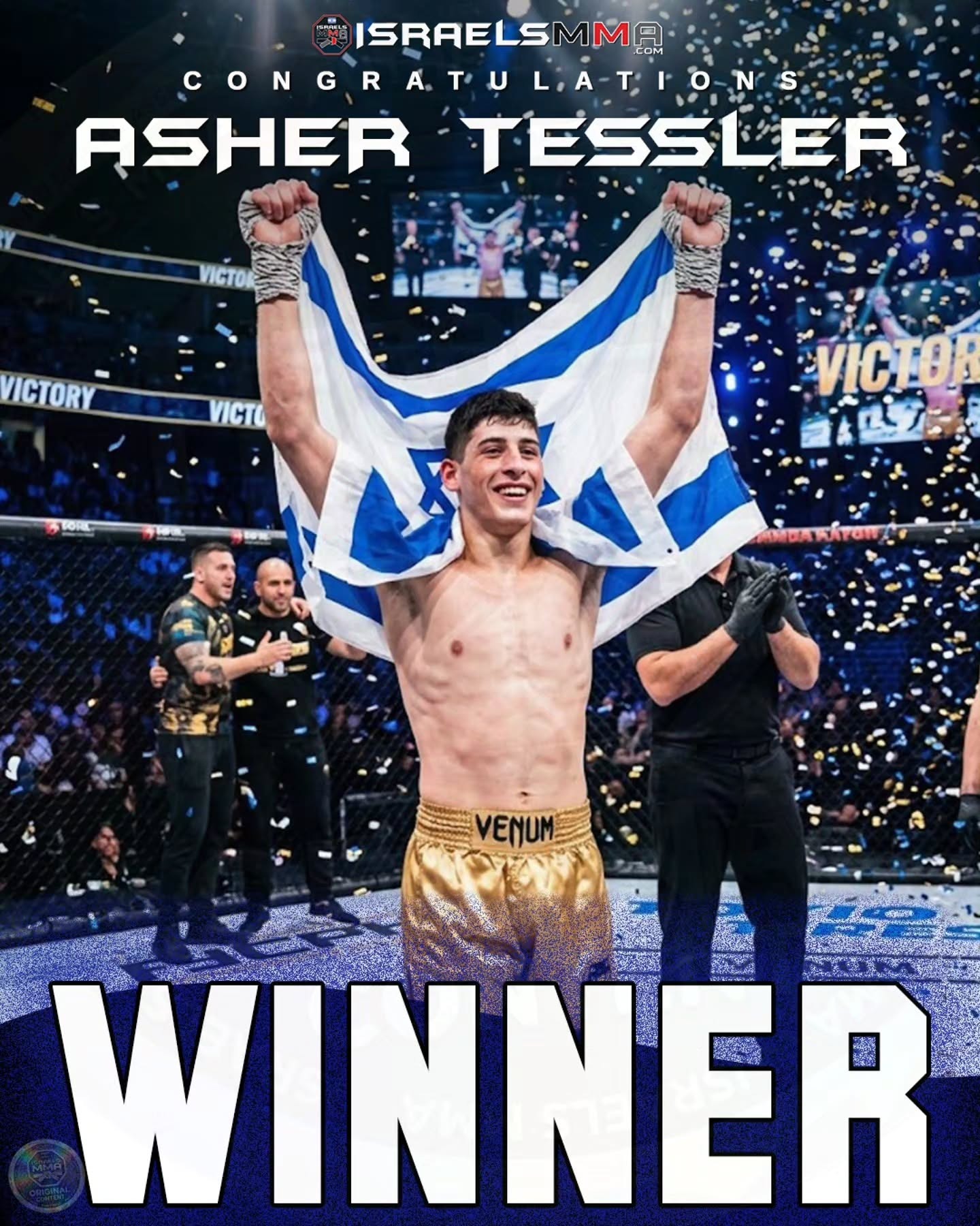 Asher Tessler celebrating an MMA victory